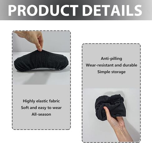 غطاء ذراع كرسي المكتب، أغطية ذراع كرسي المكتب، شريط مطاطي من قماش الجاكار المقاوم للماء، غطاء منزلق لكرسي الكمبيوتر لذراع كراسي المكتب، 9-15 بوصة قابل للغسل قطعتين - أسود in Kuwait