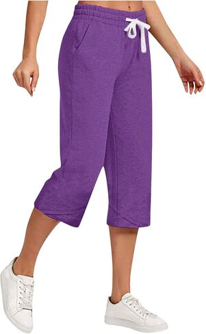 Capris Pants for Women High Waisted Cotton Linen Straight Leg Loose Beach Bermuda Shorts with Pockets in Saudi Arabia