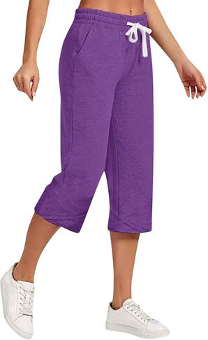 Capris Pants for Women High Waisted Cotton Linen Straight Leg Loose Beach Bermuda Shorts with Pockets in Saudi Arabia
