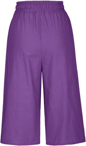 Capris Pants for Women High Waisted Cotton Linen Straight Leg Loose Beach Bermuda Shorts with Pockets in Saudi Arabia