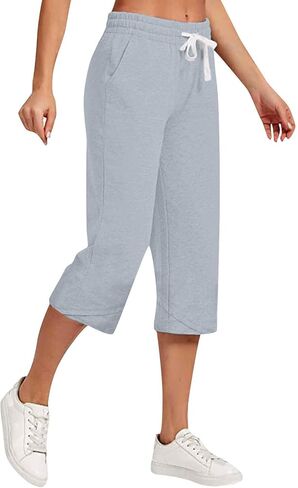 Capris Pants for Women High Waisted Cotton Linen Straight Leg Loose Beach Bermuda Shorts with Pockets in Saudi Arabia