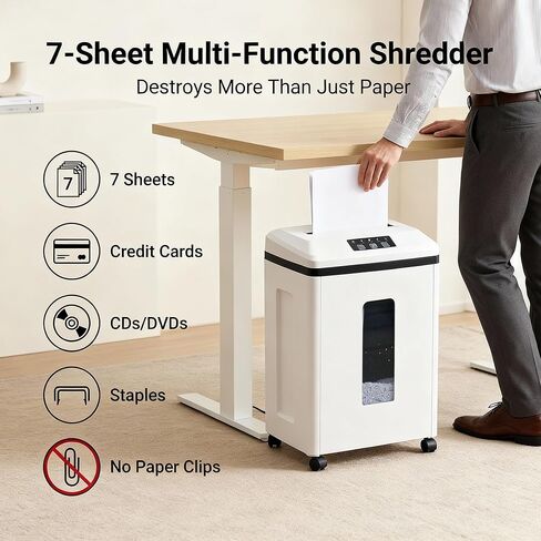 Heavy Duty Paper Shredder: 7 Sheets P-7 Ultra Micro-Cut 3/64''*5/64'' Shreds Credit Cards & CDs 30 Min Continuous Run 6-Gallon Bin High-Security Commercial for Home Office Business Bank in Saudi Arabia