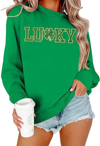 St Patricks Day Sweatshirt Women Embroidery Lucky Clover Graphic T-Shirts St Pattys Gifts Long Sleeve Pullover Tops in Saudi Arabia