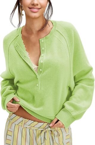 Women's Half Button Down Pullover Knit Sweater Casual Henley Long Sleeve Tunic Tops Loose Fit Trendy Outfits in Saudi Arabia