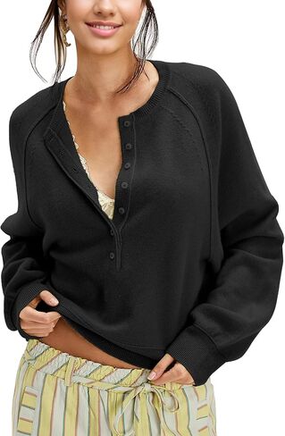 Women's Half Button Down Pullover Knit Sweater Casual Henley Long Sleeve Tunic Tops Loose Fit Trendy Outfits in Saudi Arabia