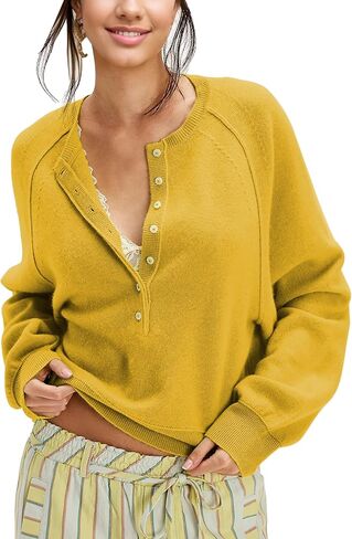 Women's Half Button Down Pullover Knit Sweater Casual Henley Long Sleeve Tunic Tops Loose Fit Trendy Outfits in Saudi Arabia
