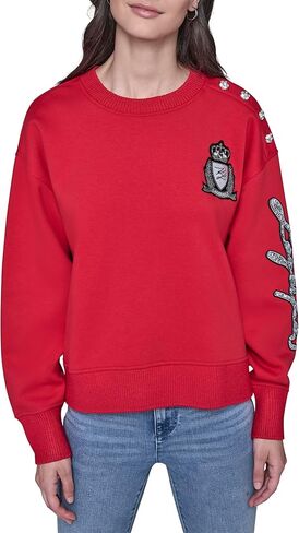 KARL LAGERFELD womens Long Sleeve Crew Neck Varsity Patch Fleece Sweatshirt in Saudi Arabia