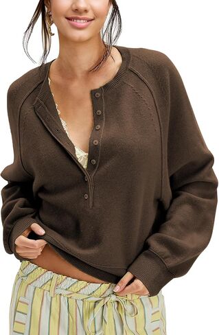 Women's Half Button Down Pullover Knit Sweater Casual Henley Long Sleeve Tunic Tops Loose Fit Trendy Outfits in Saudi Arabia