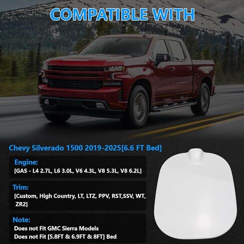 غلاف أنبوب حشو خزان الوقود متوافق مع Chevy Silverado 1500 (2019-2025) - مناسب فقط لسرير Chevy Model Gas 6'6" - جيب باب الوقود بغطاء الغاز، يستبدل 84745944، 84745974 - أبيض in Kuwait
