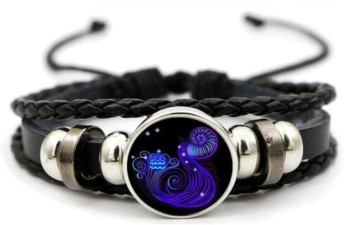 Zodiac Signs Spirit Bracelet Adjustable 12 Constellation Bracelet Multilayer Zodiac Black Leather Bracelets Zodiac Sign Wrap Bracelet Birthday Jewelry Gifts for Women Men in Kuwait
