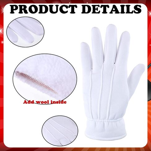Geyoga 2 Pair White Winter Gloves for Men Fleece Cotton Santa Claus Gloves Uniform Parade Costume Glove for Guard Tuxedo Magician in Saudi Arabia
