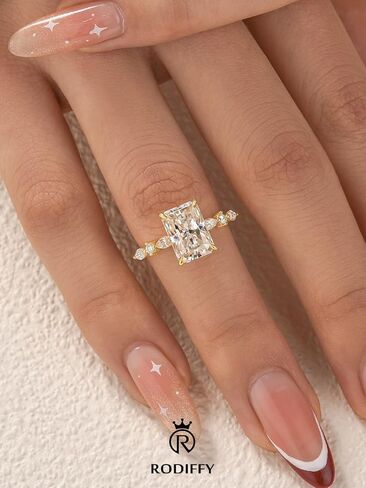 3.5 Carat Elegant Radiant Cut Moissanite Engagement Ring for Women, S925 Silver Lab-Created D Color VVS1 Clarity Moissanite Promise Ring with 14K Gold Plated in Saudi Arabia