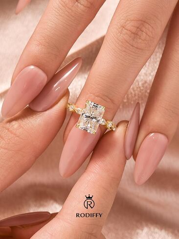 3.5 Carat Elegant Radiant Cut Moissanite Engagement Ring for Women, S925 Silver Lab-Created D Color VVS1 Clarity Moissanite Promise Ring with 14K Gold Plated in Saudi Arabia