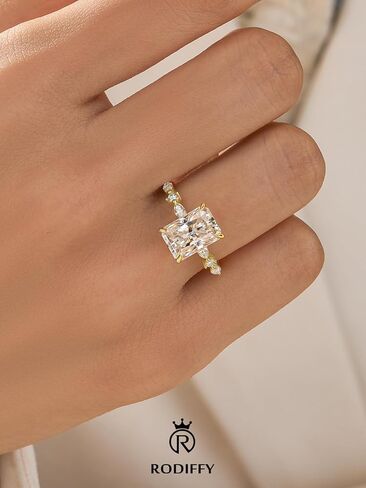 3.5 Carat Elegant Radiant Cut Moissanite Engagement Ring for Women, S925 Silver Lab-Created D Color VVS1 Clarity Moissanite Promise Ring with 14K Gold Plated in Saudi Arabia