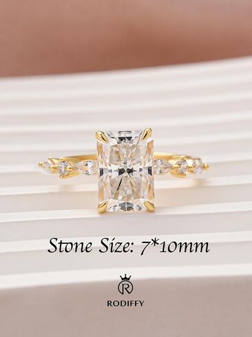 3.5 Carat Elegant Radiant Cut Moissanite Engagement Ring for Women, S925 Silver Lab-Created D Color VVS1 Clarity Moissanite Promise Ring with 14K Gold Plated in Saudi Arabia