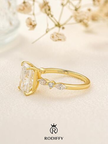 3.5 Carat Elegant Radiant Cut Moissanite Engagement Ring for Women, S925 Silver Lab-Created D Color VVS1 Clarity Moissanite Promise Ring with 14K Gold Plated in Saudi Arabia