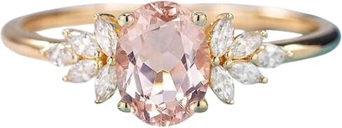 8X6MM شكل بيضاوي خمر الياقوت النساء الماس العنقودية بيان مجوهرات 14K الذهب الأصفر آرت ديكو الوردي الأحجار الكريمة وعد الدائري سبتمبر جوهرة عيد ميلاد هدية الدائري in Saudi Arabia