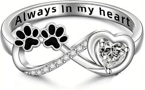 LOVECOM 925 Sterling Silver Cat Dog Puppy Paw Print Rings for Women Cute Infinity Heart CZ Promise Ring Always In My Heart Pet Claw Statement Ring Friendship Jewelry Birthday Gifts to Daughter in Saudi Arabia
