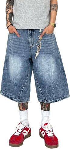 Verdusa Men's Wide Leg Baggy Jean Shorts Washed Jorts Denim Bermuda Shorts with Pockets Streetwear in Saudi Arabia
