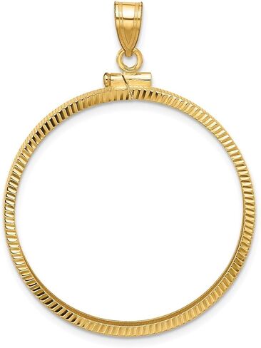 Generic 14k Yellow Gold Polished and Diamond-cut 32.7mm x 3.00mm Screw Top Coin Bezel Pendant in Saudi Arabia
