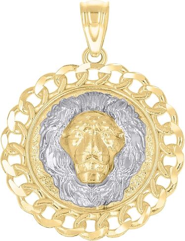 10k Two-Tone Gold Lion Face Leo Animal Medallion Charm Pendant in Saudi Arabia