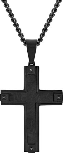 Men's Black Finish Forged Carbon Fiber Cross Pendant 24" Chain in Saudi Arabia