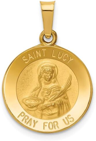 14k Yellow Gold Polished and Satin St. Lucy Medal Pendant in Saudi Arabia