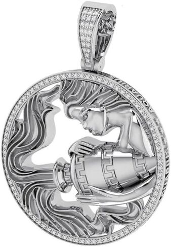 3D Real Genuine Authentic Diamond Zodiac Lucky Sign Aquarius Water Astrology Horoscope Pendant 10K Gold Over Good Luck Charm Medallion 2.25'' in Saudi Arabia