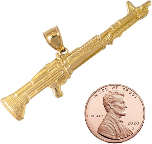14k Yellow Gold M-16 Rifle Pendant, Made in USA in Saudi Arabia