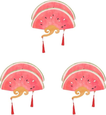 LUOZZY 6 Pcs Watermelon Hand Fan: Convenient Handheld Paddle Fan With Bamboo Handle For Summer Cooling Fruit Theme Wedding Party Home Decorations in Saudi Arabia