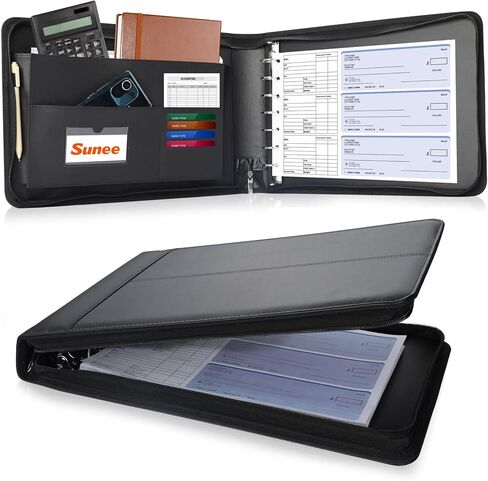 SUNEE Zippered Business Checkbook Binder 7 Ring 1 Inch with Zipper for Business Checks (9" x 13"), PU Leather 7 Ring Check Binder for Business Checks Holds 600 Checks Capacity for Executive Supplies in Kuwait
