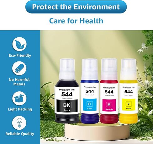 544 زجاجات إعادة تعبئة الحبر 4 عبوات متوافقة مع T544120 T544220 T544320 T544420 بديلة لـ L1210 L1250 L3110 L3150 L3160 L3210 L3250 L3251 L3260 L5290 L5590 (4 عبوات) in Kuwait