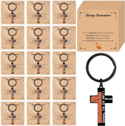 MTLEE 24 Sets Basketball Cross Keychain Gifts Basketball Christian Sport Team Keychain with Inspirational Card Bags Player Easter Birthday Gifts Bulk for Adult Men Women Sports Party Supplies in Saudi Arabia