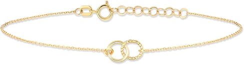 14K Solid Gold Interlocking Circles Bracelet | 14K Real Gold Double Circle Bracelet for Women | Dainty Intertwined Circles Bracelet | 14K Gold Jewelry | Gift for Her, Adjustable 6" to 7" in Kuwait