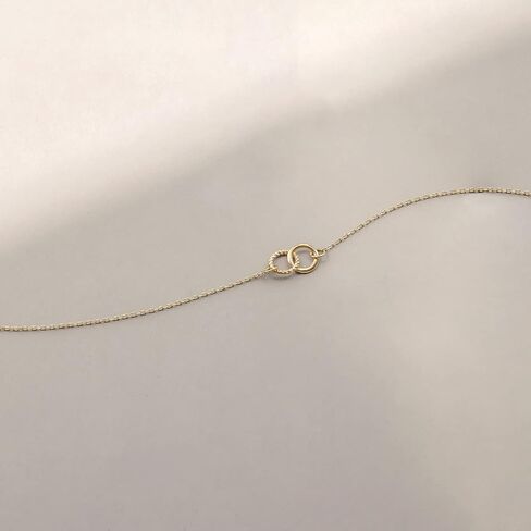 14K Solid Gold Interlocking Circles Bracelet | 14K Real Gold Double Circle Bracelet for Women | Dainty Intertwined Circles Bracelet | 14K Gold Jewelry | Gift for Her, Adjustable 6" to 7" in Kuwait