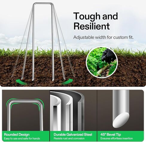 petgrow 6 بوصة حديقة حصص دبابيس المناظر الطبيعية المجلفنة، دبابيس العشب على شكل حرف U للعشب الاصطناعي، دبابيس دبابيس مقاومة للصدأ لتأمين حاجز الأعشاب الأسوار، أسلاك خارجية، أسلاك، خيام، أغطية in Kuwait