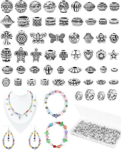 309 Pcs FIVEIZERO Silver Spacer Beads for Jewelry Making, Assorted Styles Antique Metal Beads and 6mm, 8mm Rhinestone Spacer for Bracelets, Necklace, Earring Jewelry Making in Saudi Arabia