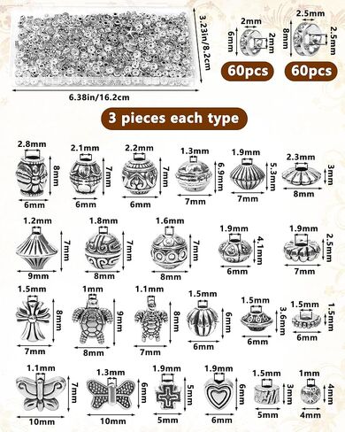 309 Pcs FIVEIZERO Silver Spacer Beads for Jewelry Making, Assorted Styles Antique Metal Beads and 6mm, 8mm Rhinestone Spacer for Bracelets, Necklace, Earring Jewelry Making in Saudi Arabia