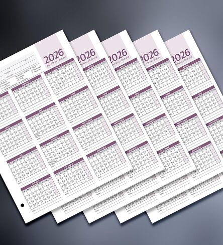 تقويم الحضور، بطاقة الموظف، سجل الحضور 2026، ورق بطاقات ثقيل 100 رطل، 8.5 × 11 بوصة (أرجواني، حزمة من 50 ورقة) in Saudi Arabia
