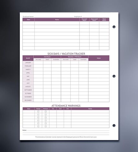 تقويم الحضور، بطاقة الموظف، سجل الحضور 2026، ورق بطاقات ثقيل 100 رطل، 8.5 × 11 بوصة (أرجواني، حزمة من 50 ورقة) in Saudi Arabia