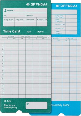 OFFNOVA Thermal Time Cards, Double-Sided Monthly Time Cards for IN/OUT Time Clock, Pack of 100 in Saudi Arabia