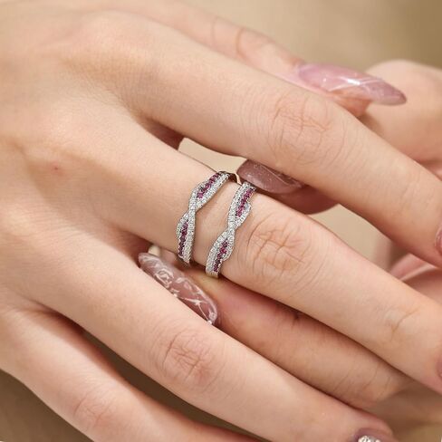 SHELOVES Ruby and White CZ Ring Enhancer for Engagement Rings Double Wedding Bands 925 Sterling Silver Sz 5-10 in Saudi Arabia