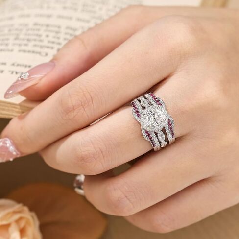 SHELOVES Ruby and White CZ Ring Enhancer for Engagement Rings Double Wedding Bands 925 Sterling Silver Sz 5-10 in Saudi Arabia
