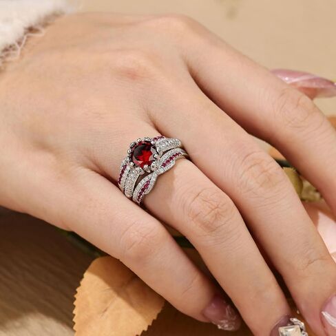 SHELOVES Ruby and White CZ Ring Enhancer for Engagement Rings Double Wedding Bands 925 Sterling Silver Sz 5-10 in Saudi Arabia