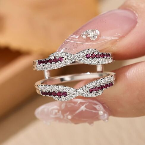 SHELOVES Ruby and White CZ Ring Enhancer for Engagement Rings Double Wedding Bands 925 Sterling Silver Sz 5-10 in Saudi Arabia