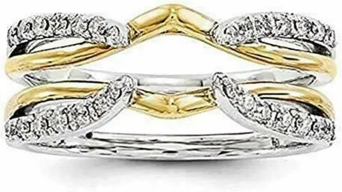 Round Cut Simulated White Diamond Wedding Wrap Ring Guard Enhancer In 925 Sterling Silver 14K Two-Tone Gold Finish for Women's in Saudi Arabia