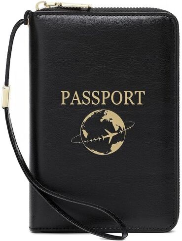 RFID Blocking Passport Holder in Light Brown - Zipper Travel Wallet with Multiple Card Slots, Passport Pocket & Wrist Strap for Travel Organization in Saudi Arabia