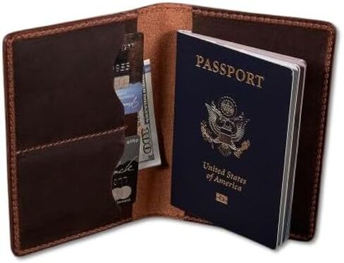 Leather Passport Holder, Full Grain Bifold Case, Minimalist Design, Passport Holder for Travel Essentials,Passport Cover Case for Travel (Brown) in Saudi Arabia