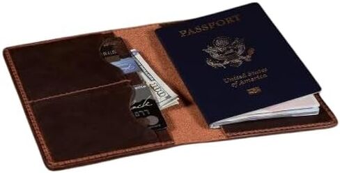 Leather Passport Holder, Full Grain Bifold Case, Minimalist Design, Passport Holder for Travel Essentials,Passport Cover Case for Travel (Brown) in Saudi Arabia