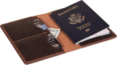 Leather Passport Holder, Full Grain Bifold Case, Minimalist Design, Passport Holder for Travel Essentials,Passport Cover Case for Travel (Brown) in Saudi Arabia